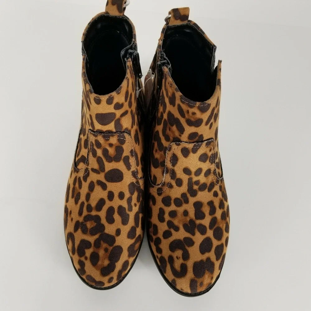 Wonder Nation Girls Size 4 Leopard Print Ankle Boot Flexible Outsole‎ Tassel Zip